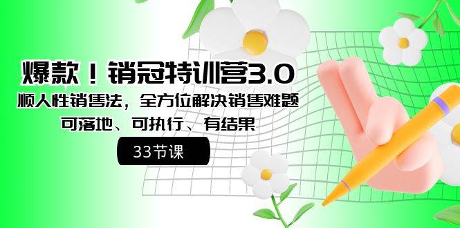 爆款！销冠特训营3.0之顺人性销售法，全方位解决销售难题、可落地、可执行、有结果-零点科技