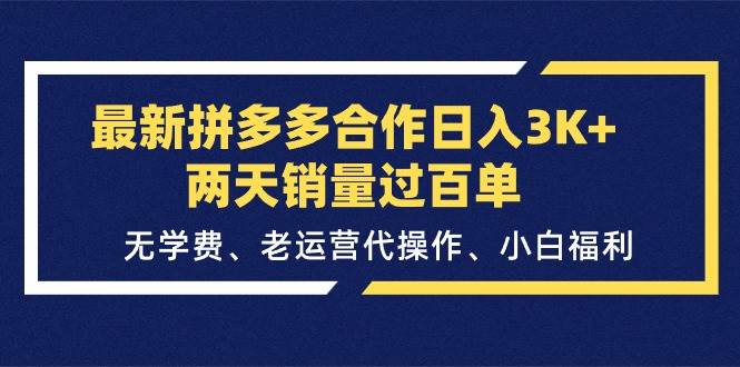 最新拼多多合作日入3K+两天销量过百单，无学费、老运营代操作、小白福利-零点科技