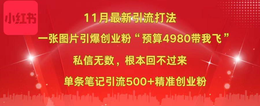 小红书11月最新图片打法，一张图片引爆创业粉“预算4980带我飞”，私信无数，根本回不过来，单条笔记引流500+精准创业粉-零点科技