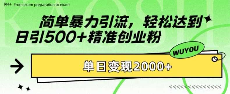 简单暴力引流轻松达到日引500+精准创业粉，单日变现2k【揭秘】-零点科技