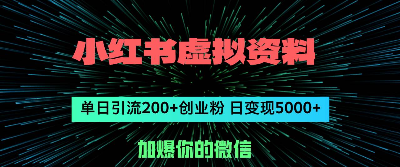 小红书虚拟资料日引流200+创业粉，单日变现5000+-零点科技